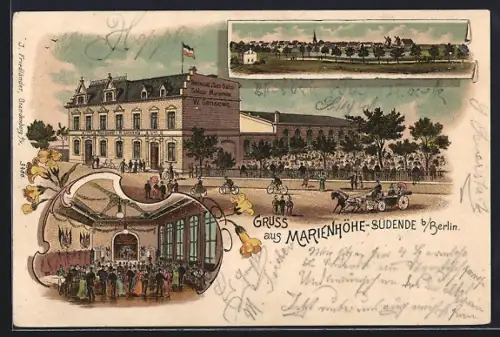 Lithographie Berlin-Tempelhof, Gasthaus Marienhöhe-Südende, Inh. W. Gansewig
