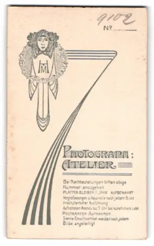 Fotografie Fotograf unbekannt, Potsdam, Brandenburgerstr. 30, Damenkopf im Jugendstil mit Monogramm