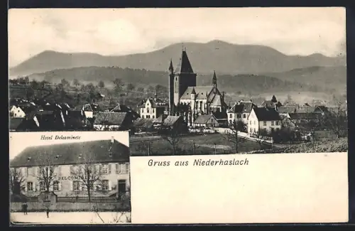 AK Niederhaslach, Vue du village avec Hôtel Delcominete