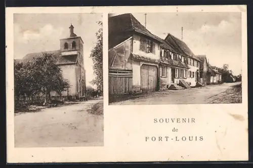 AK Fort-Louis, Église et rue principale du village