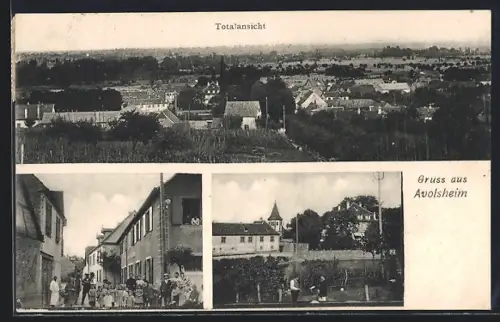 AK Avolsheim, Vue panoramique du village et scènes de rue animées