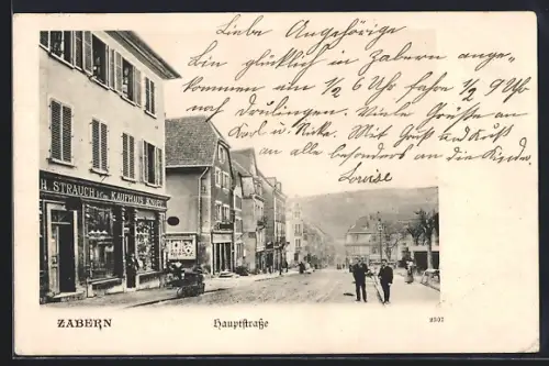 AK Zabern, Hauptstrasse mit Geschäft von H. Strauch