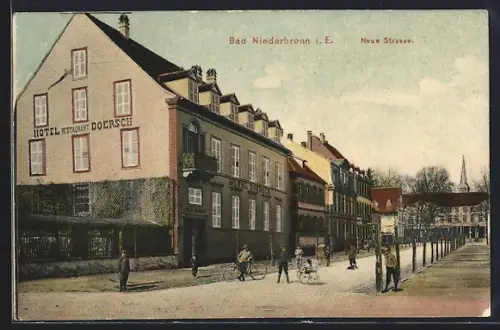 AK Bad Niederbronn i. E., Neue Strasse mit Hôtel Restaurant Doersch