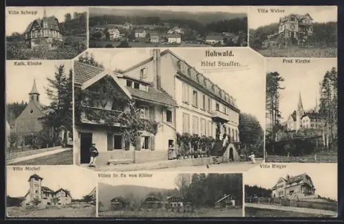 AK Hohwald, Hôtel Stauffer et vues des villas et églises environnantes