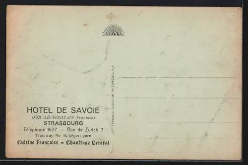AK Strasbourg, Hôtel de Savoie, Rue de Zurich 7