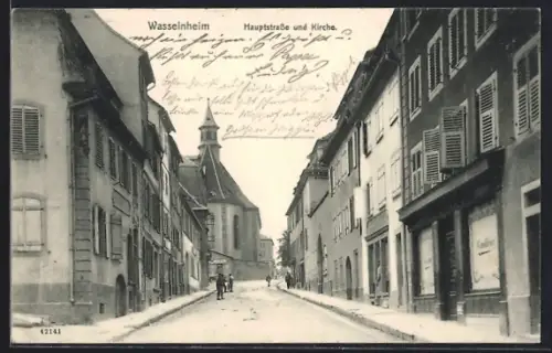 AK Wasselnheim, Hauptstrasse und Kirche