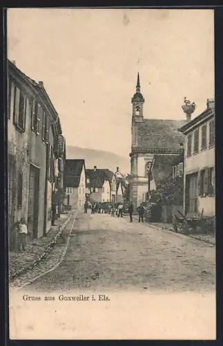 AK Goxweiler, Vue du village avec église et maisons