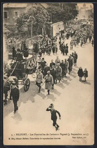 AK Belfort, Les Funérailles de l`aviateur Pégoud, 3 Septembre 1915
