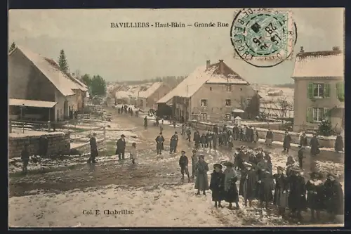AK Bavilliers /Haut-Rhin, Grande Rue animée en hiver