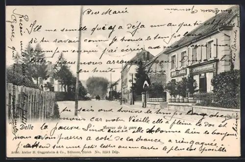 AK Delle, Avenue de la Gare avec bâtiments et végétation alentour