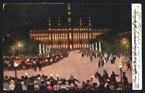 Künstler-AK Wien, Vor dem festlich beleuchteten Wiener Rathaus