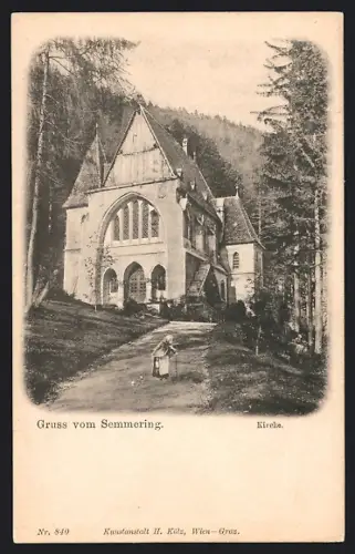 AK Semmering, Ältere Frau auf dem Weg zur Kirche