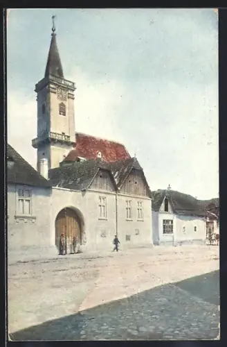 AK Ruszt /Burgenland, Kirche mit Strassenpartie
