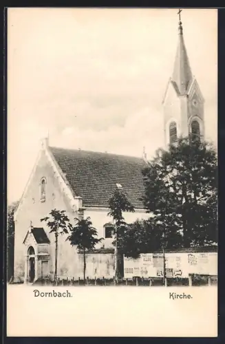 AK Dornbach, Kirche mit Bäumen