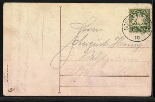 Künstler-AK Zwei Osterhasen blick in ein Osterei, Fröhliche Ostern