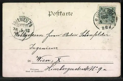 AK Osterhasen-Frau in einer Kutsche gezogen von zwei Osterhasen, Fröhliche Ostern