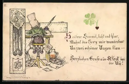 Lithographie St. Veit, Zwerg schreibt einen Brief