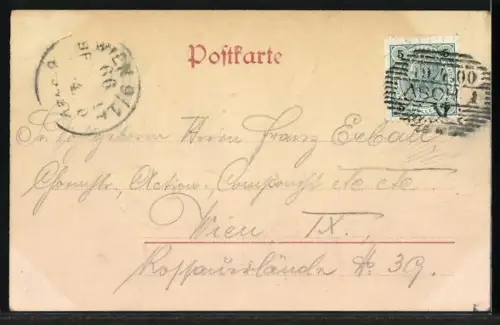 Lithographie Osterhase in einem Eierschalenboot mit Ostereiern, Fröhliche Ostern