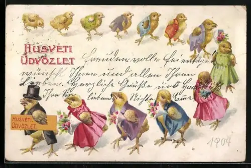 Lithographie Osterküken-Parade, Husveti Udvözlet