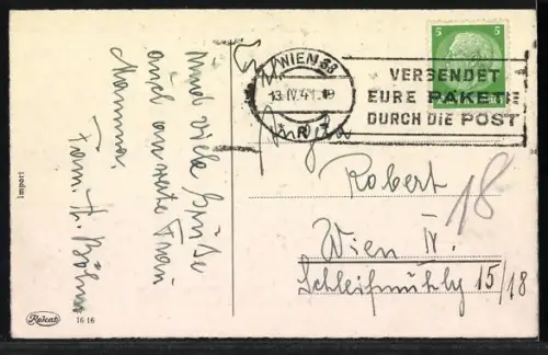 AK Osterhasen mit Osterküken bei einem Osterei, Fröhliche Ostern