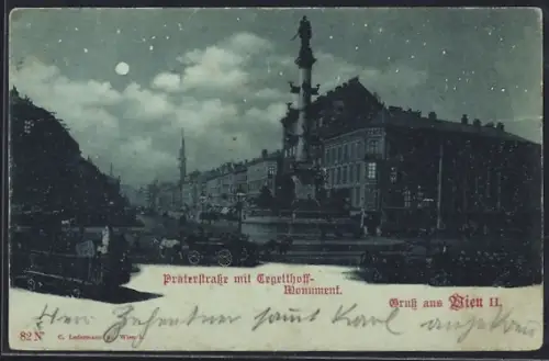 Mondschein-AK Wien, Praterstrasse mit Tegetthoff-Monument