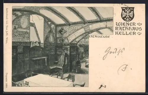 Künstler-AK Wien, Gasthaus Wiener Rathaus Keller, Ratsstube, Innenansicht