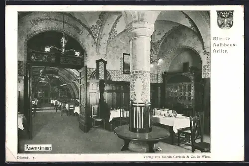 AK Wien, Restaurant Rathaus-Keller, Blick in das Rosenzimmer