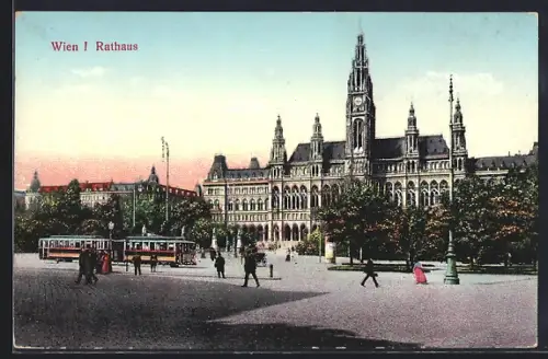 AK Wien, Rathaus mit Strassenbahn