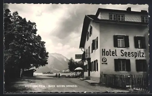 AK Achensee, Hotel Seespitz mit Blick gegen Seeberg