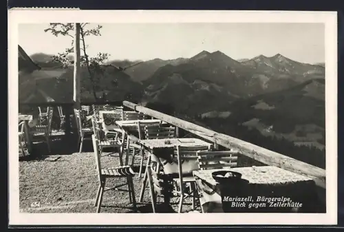 AK Mariazell, Cafe Bürgeralpe mit Blick gegen Zellerhütte
