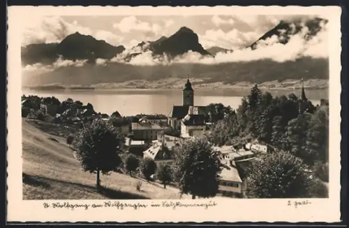 AK St. Wolfgang am Wolfgangsee, Totalansicht mit Seeblick aus der Vogelschau