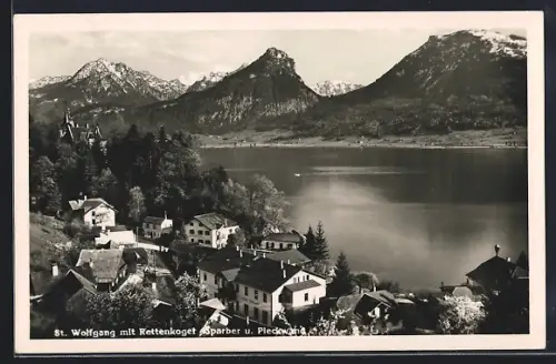 AK St. Wolfgang, Teilansicht mit Rettenkogel u. Pleckwand aus der Vogelschau