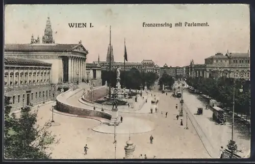 AK Wien, Franzensring mit Parlament aus der Vogelschau
