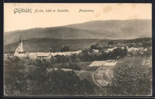 AK Giesshübl, Panoramablick auf den Ort