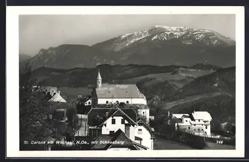 AK St. Corona am Wechsel, Totalansicht mit Schneeberg