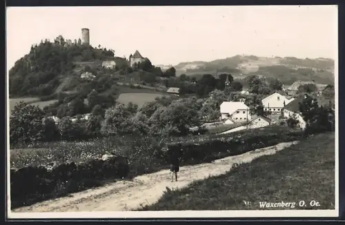 AK Waxenberg, Ortsansicht mit Burgruine