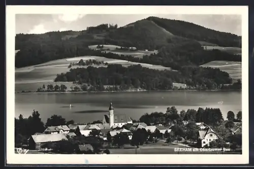 AK Seeham am Obertrumer See, Totalansicht mit Wasserblick und Bergpanorama
