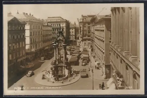 AK Wien, Hoher Markt mit Marktbetrieb aus der Vogelschau