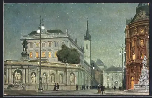 Künstler-AK Wien, Albrechtsplatz bei Nacht