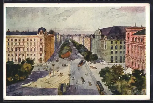 Künstler-AK Wien, Schottenring aus der Vogelschau