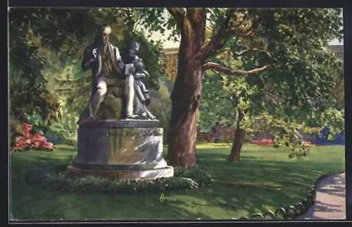 Künstler-AK Wien, Rathauspark, Waldmüllerdenkmal