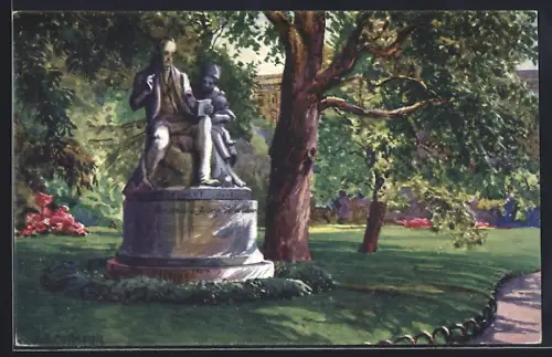 Künstler-AK Wien, Waldmüllerdenkmal im Rathauspark