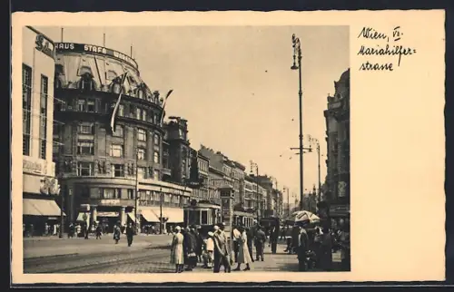 AK Wien, Mariahilfer Strasse mit Stafa-Kaufhaus und Strassenbahn