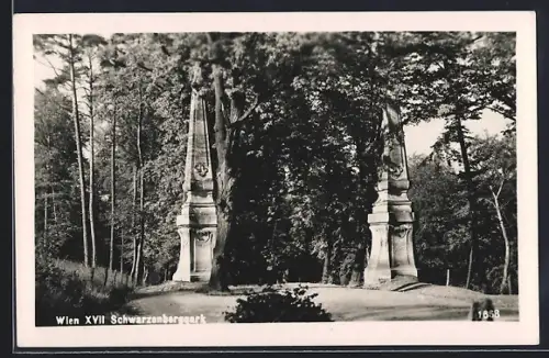 AK Wien, Schwarzenbergpark, Partie mit zwei Obelisken