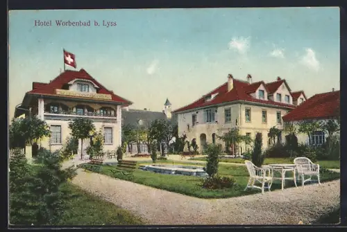 AK Lyss, Hotel Worbenbad vom Garten gesehen