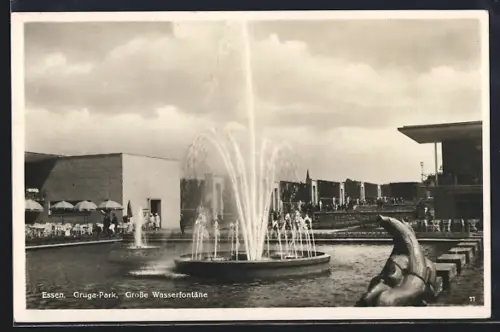 AK Essen, Gruga-Park, Grosse Wasserfontäne am Ausstellungsgelände