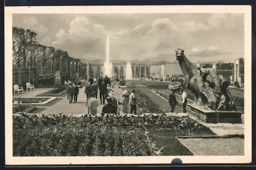 AK Essen, Grosse Ruhrländische Gartenbau-Ausstellung 1929, Blick über die Sommerblumen-Terrassen
