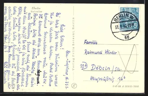 AK Berlin, Totalansicht der Stalinallee