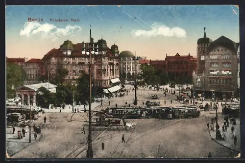 AK Berlin-Tiergarten, Potsdamer Platz mit Strassenbahn
