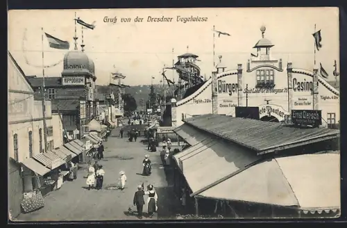 AK Dresden, Vogelwiese, Bürger-Casino und Hippodrom, Jahrmarkt